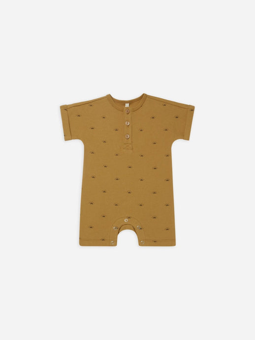 Quincy Mae - Organic Short Sleeve Romper - Suns - Ocre