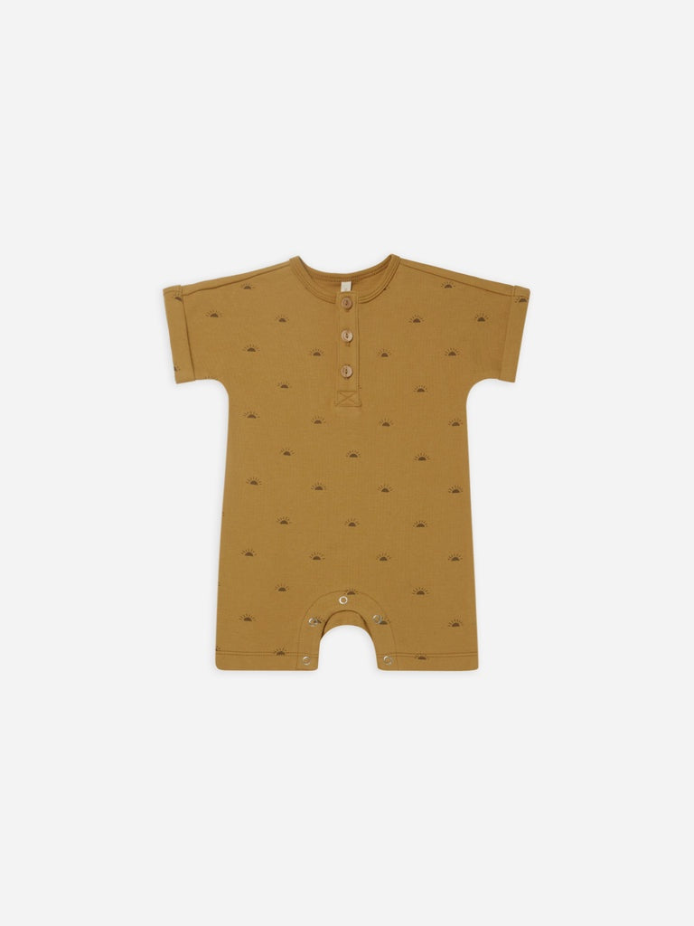 Quincy Mae - Organic Short Sleeve Romper - Suns - Ocre