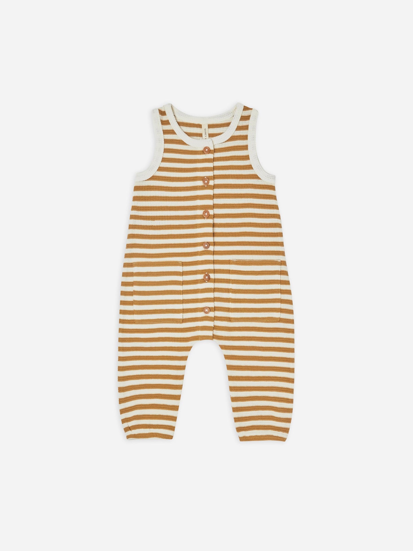 Quincy Mae - Organic Waffle Sleeveless Jumpsuit - Ocre Stripe