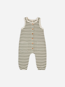 Quincy Mae - Organic Waffle Sleeveless Jumpsuit - Spruce Stripe