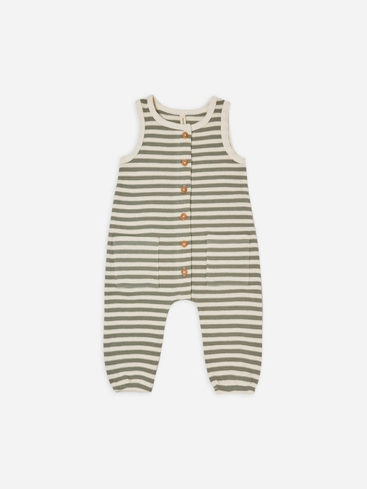 Quincy Mae - Organic Waffle Sleeveless Jumpsuit - Spruce Stripe