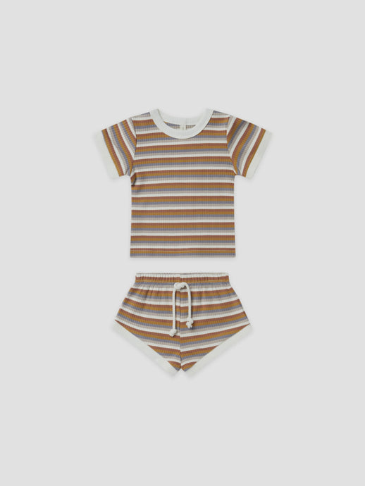 Quincy Mae -Organic Ribbed Shortie Set - Multi-Stripe