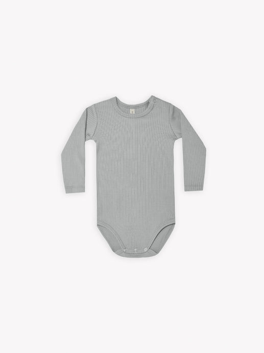 Quincy Mae - Organic Dusty Blue Ribbed Longsleeve Bodysuit - Dusty-Blue