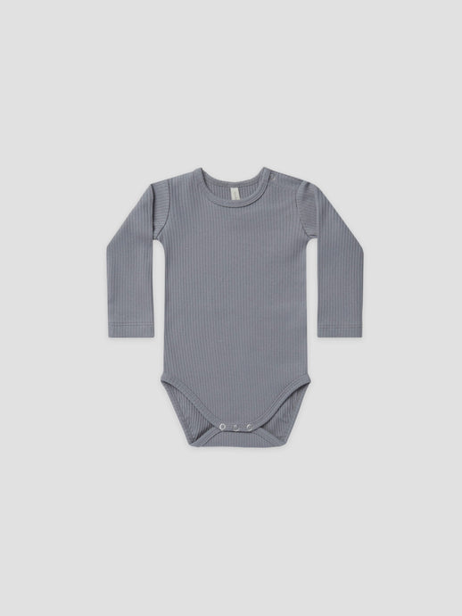 Quincy Mae - Organic Ribbed L/S Bodysuit - Washed Indigo