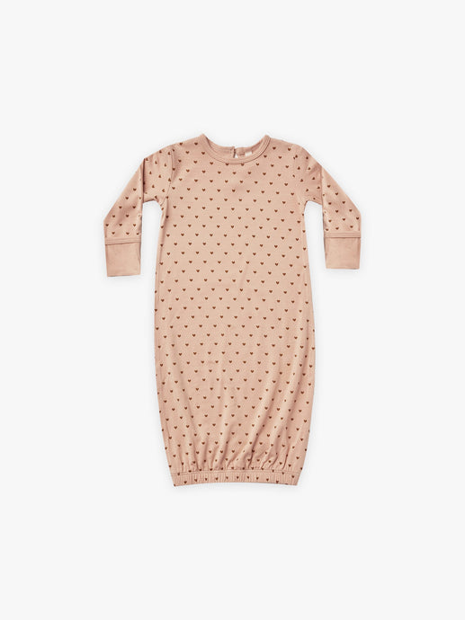 Quincy Mae- Hearts Bamboo Baby Gown - Petal