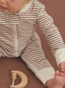 Quincy Mae - Organic Long Sleeve Sleeper - Cocoa Stripe