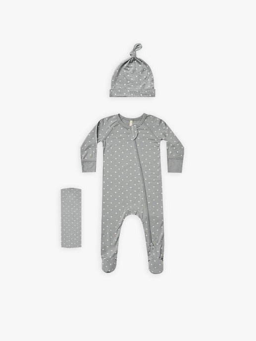 Quincy Mae - Criss Cross Bamboo Layette Set - Dusty-Blue