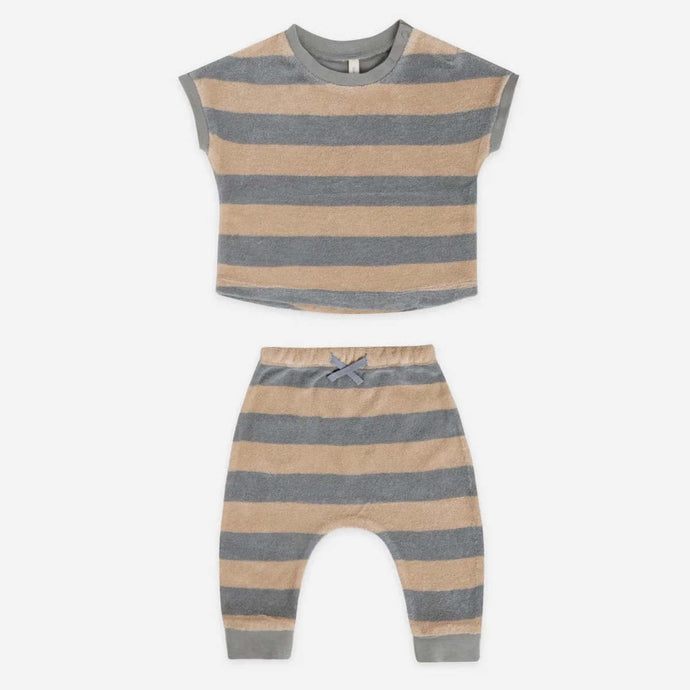 Quincy Mae - Terry Tee Set - Ocean+ Latte Stripe