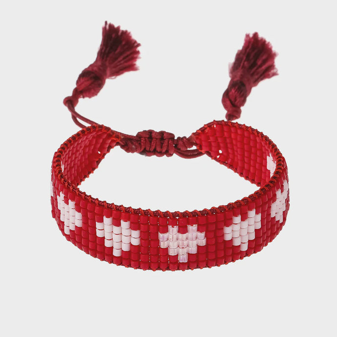 Hart - Red And White HEARTS Kids Beaded Bracelet