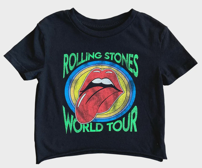 Rowdy Sprout - Rolling Stones Organic Short Sleeve Not Quite Crop Tee/Jet Black