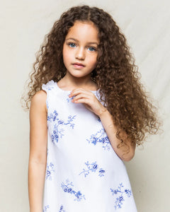 Petite Plume - Indigo Floral Amelie Nightgown - White/Blue