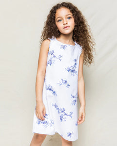 Petite Plume - Indigo Floral Amelie Nightgown - White/Blue