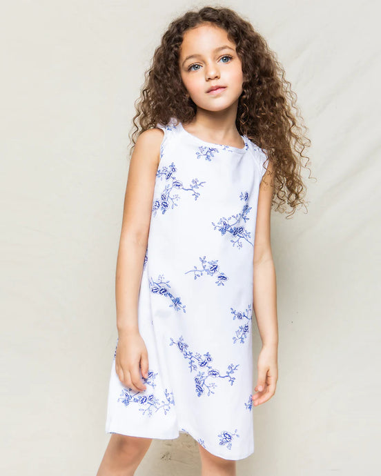 Petite Plume - Indigo Floral Amelie Nightgown - White/Blue