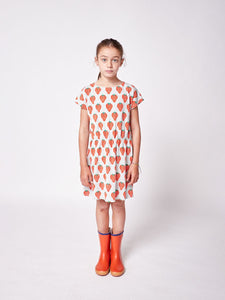 BOBO CHOSES - Strawberry All Over Short Sleeve Dress - Light Grey