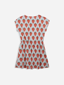 BOBO CHOSES - Strawberry All Over Short Sleeve Dress - Light Grey