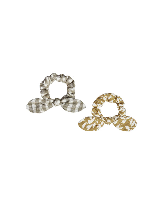 Rylee + Cru - Gingham Ditsy Floral Scrunchie Set - Gold Olive