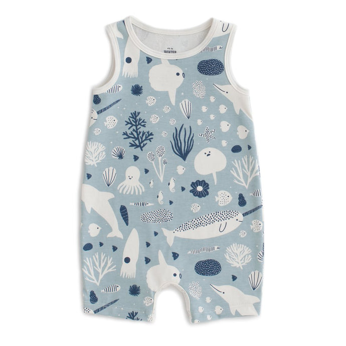 Winter Water Factory Organic Tank Top Romper - Sea Creatures
