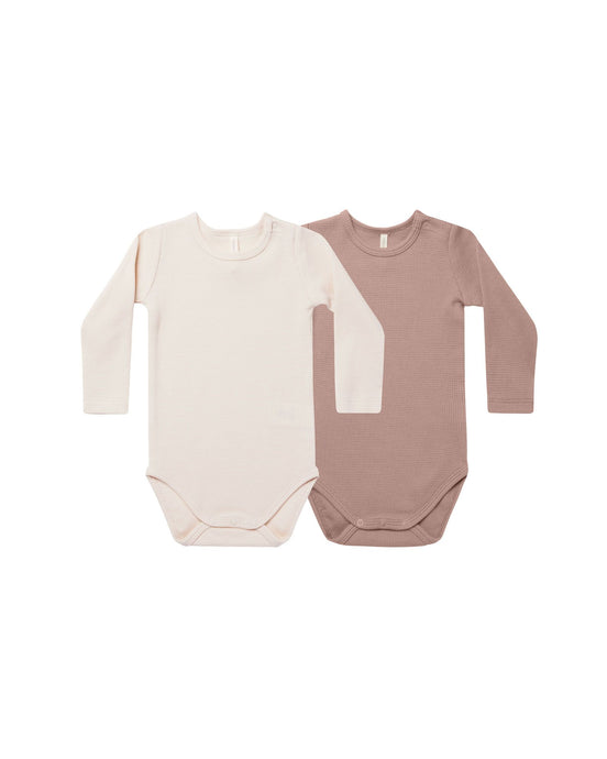 Quincy Mae - Waffle Bodysuit, 2 Pack - Natural, Mauve