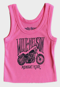 Rowdy Sprout - Willie Nelson Not Quite Crop Tank/ Electric Pink