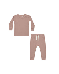 Quincy Mae - Waffle Top + Pant Set - Mauve