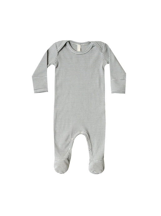 Quincy Mae - Organic Ribbed Footie - Eucalyptus Stripe