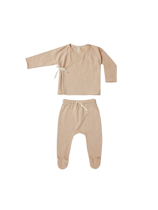 Quincy Mae - Wrap Top + Pant Set - Apricot Stripe