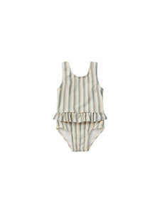 Rylee + Cru - Skirted One- Piece - Aqua Stripe