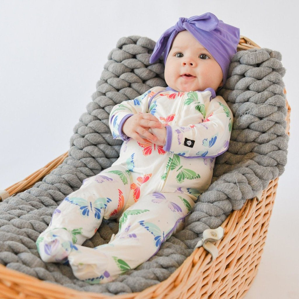 Piped Zipper Footie - Rainbow Butterflies