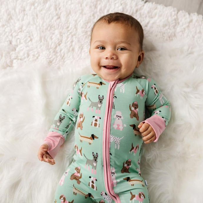 Puppy Love (Pink Trim) Convertible Romper/Sleeper