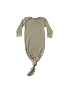 Quincy Mae - Organic Ribbed Knotted Baby Gown - Olive
