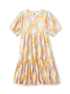 Tea Collection - Tiered Midi Dress - Over the Rainbow in Soft Gold