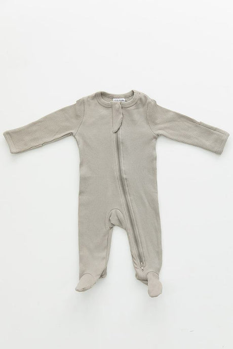 Mebie Baby - Sagebrush Organic Cotton Ribbed Footed Zipper One-Piece