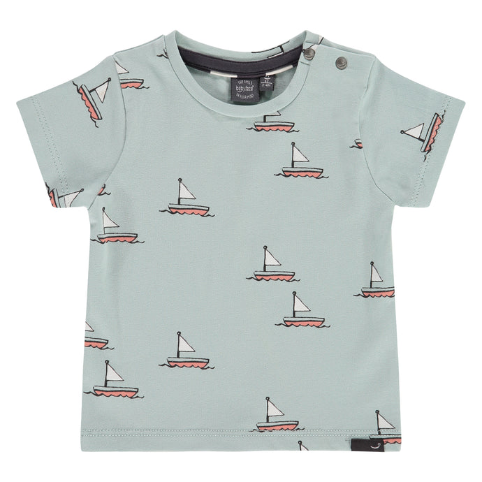 Babyface - Organic SS Baby Boys Boat Tee - Grey Mint