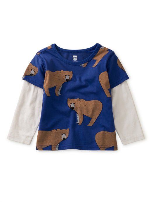 Tea Collection - Layered Sleeve Baby Tee - Bear Lair