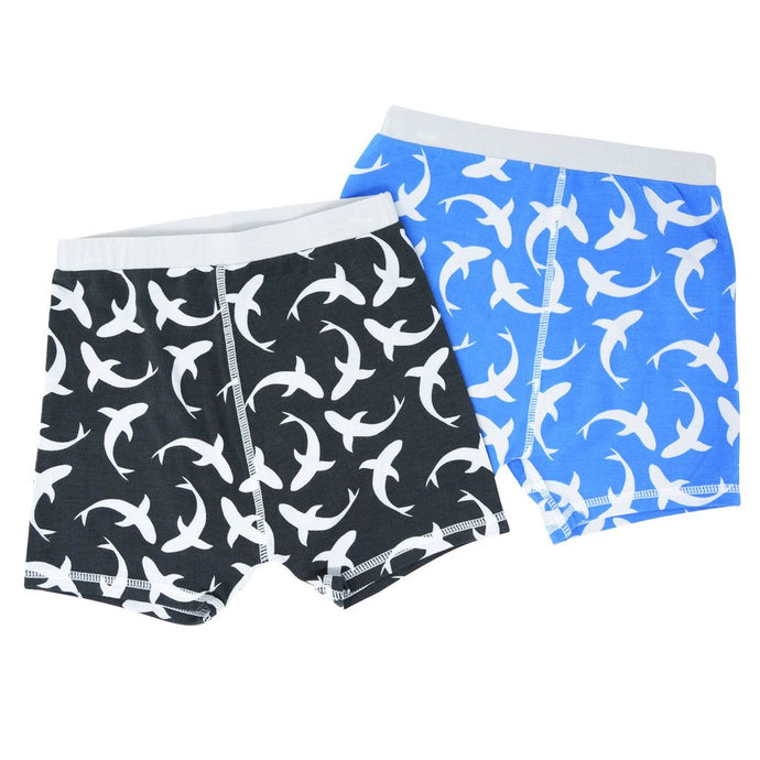 Sweet Bamboo - Boy's Underwear Brief 2 Piece Set - Black & Grey Shark/Blue Sharks