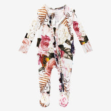 Load image into Gallery viewer, Posh Peanut - Black Rose - Ruffled Zippered One Piece