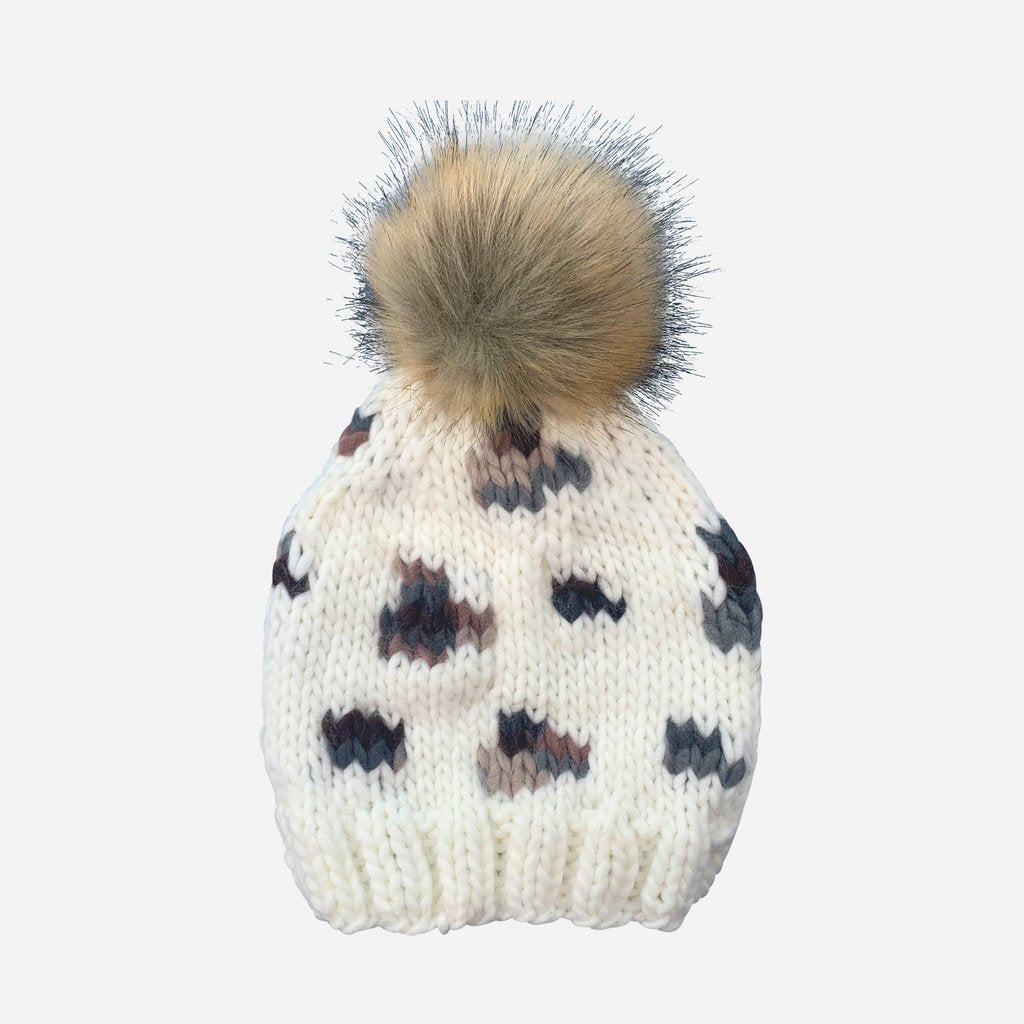 The Blueberry Hill - Hannah Leopard Hat with Fur Pom - Cream