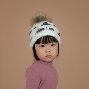 The Blueberry Hill - Hannah Leopard Hat with Fur Pom - Cream