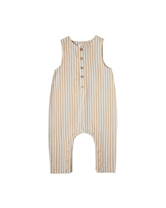 Striped Button Jumpsuit - Almond