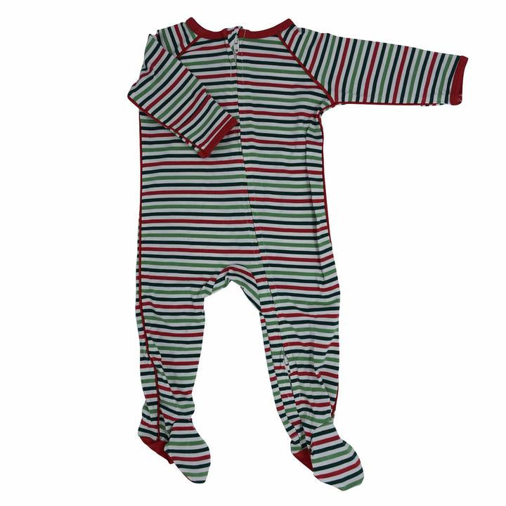Sweet Bamboo - Bamboo Piped Zipper Footie - Christmas Stripes
