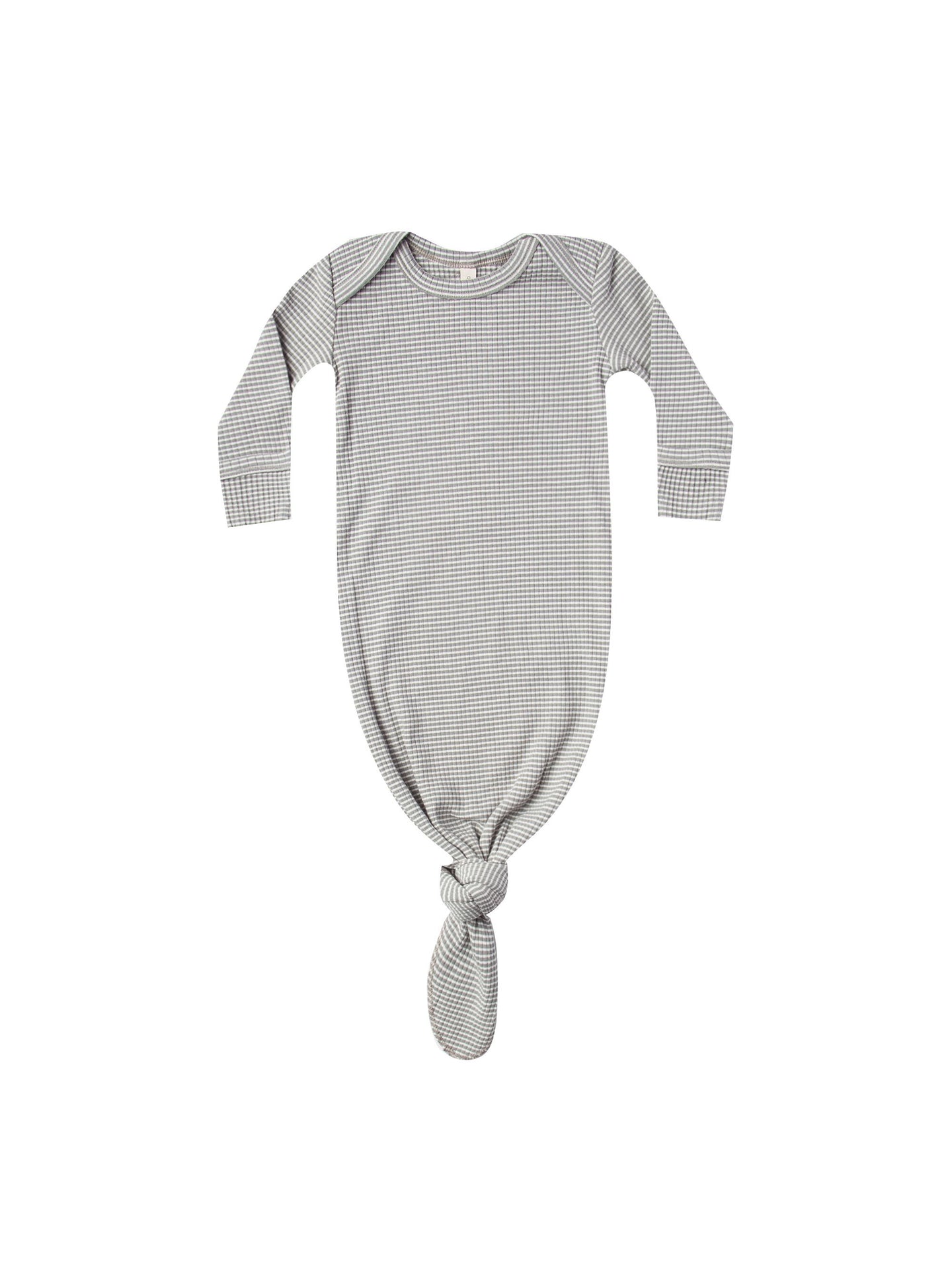 Quincy Mae - Organic Ribbed Knotted Baby Gown - Eucalyptus Stripe
