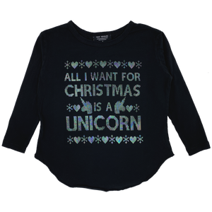 Tiny Whales - Christmas Unicorn Long Sleeve Tee - Black