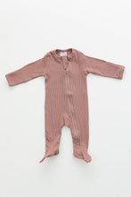 Load image into Gallery viewer, Mebie Baby - Dusty Rose Organic Cotton Ribbed Footed Zipper One-Piece