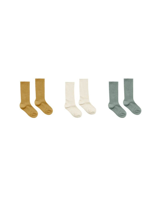Rylee + Cru - Ribbed Socks - Gold-Ivory-Aqua