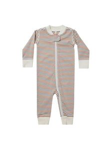 Quincy Mae - Organic Long Sleeve Sleeper - Cocoa Stripe