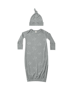 Quincy Mae - Twinkle Bamboo Baby Gown + Hat - Dusty Blue