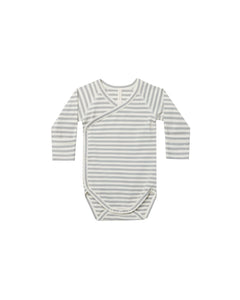 Quincy Mae - Side Snap Bodysuit - Dusty Blue Stripe