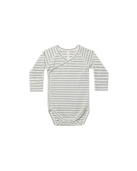 Quincy Mae - Side Snap Bodysuit - Dusty Blue Stripe