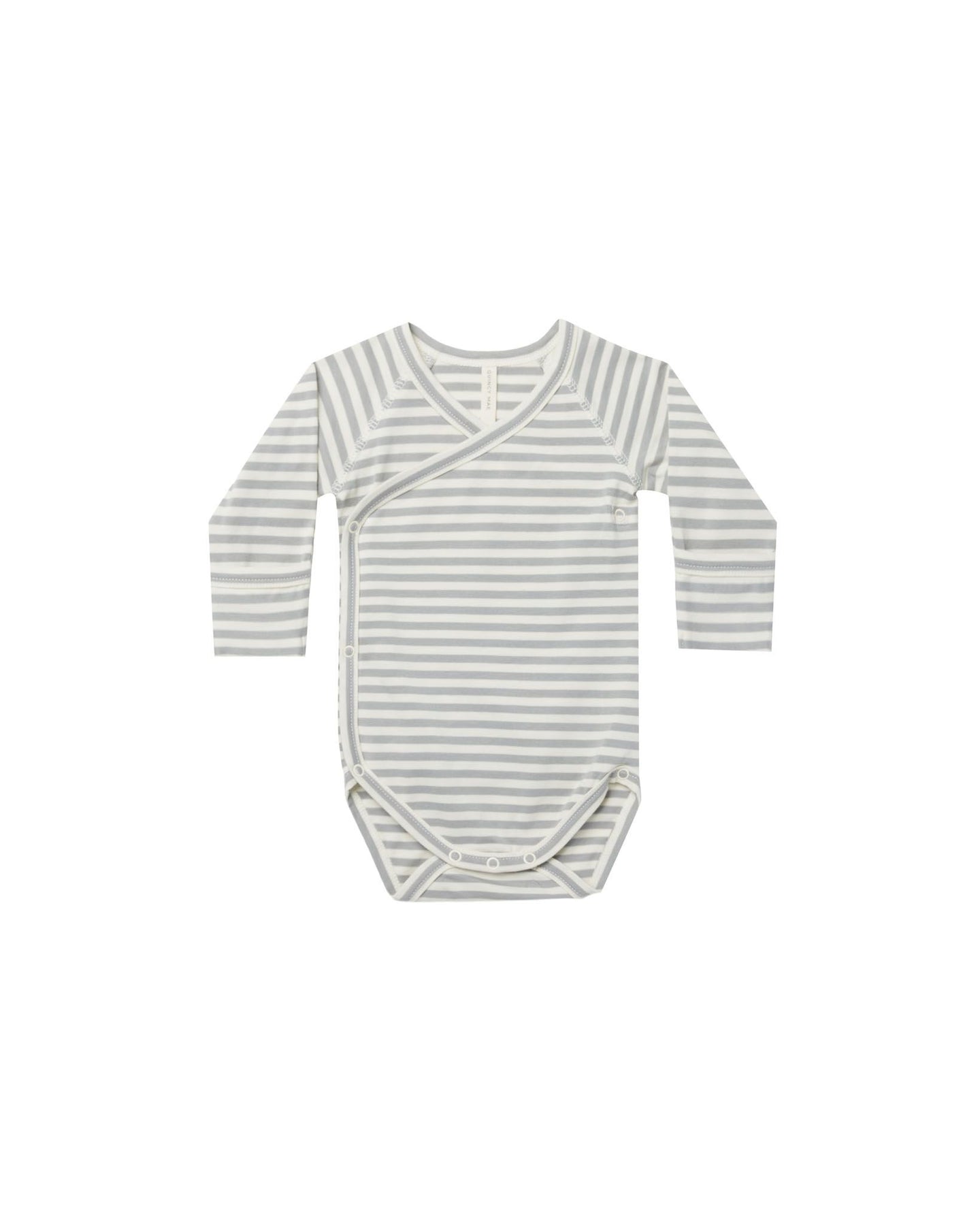 Quincy Mae - Side Snap Bodysuit - Dusty Blue Stripe