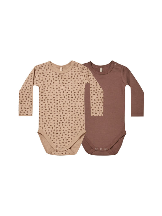 Quincy Mae - Organic Jersey Bodysuits 2-Pack - Ditsy Bloom & Pecan